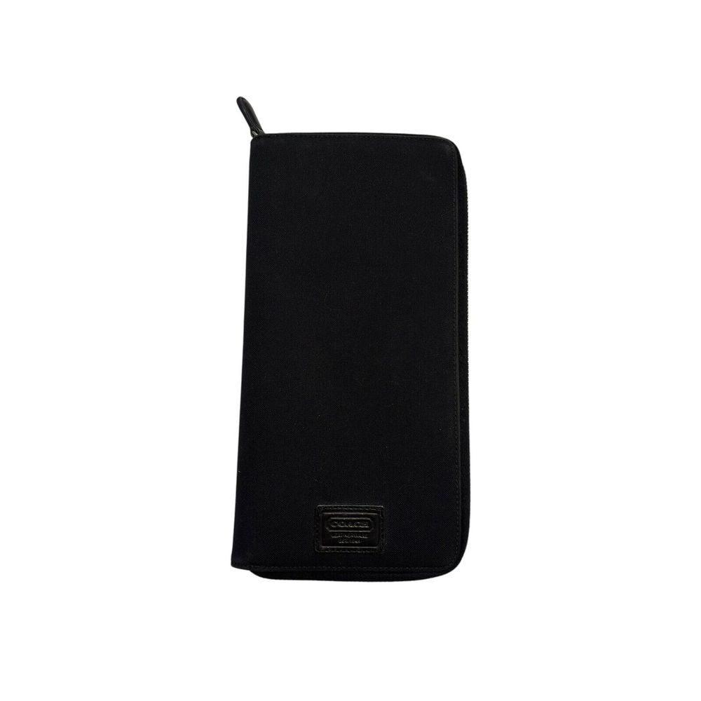 Coach Travel Wallet Long Leather And Canvas Black